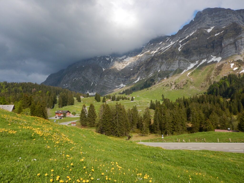 Swiss mountain view, Switzerland in spring, Spring time